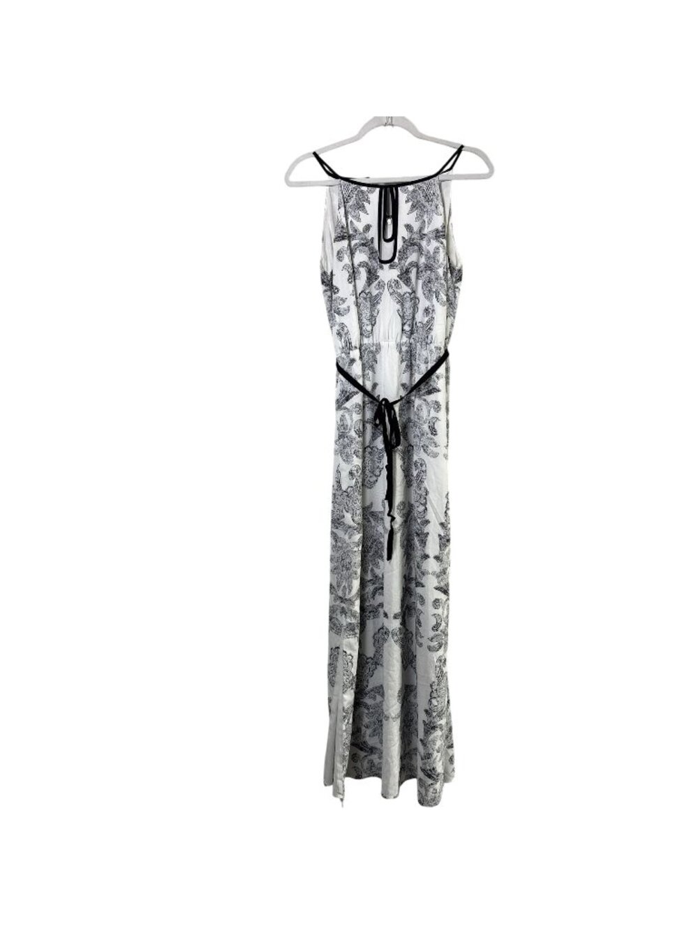 Chicos Maxi Dress Womens 1 US M Black White Floral Paisley Key Hole Belted‎